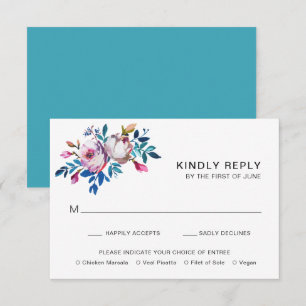 Cartons Réponse Turquoise lumineux Floral moderne Mariage