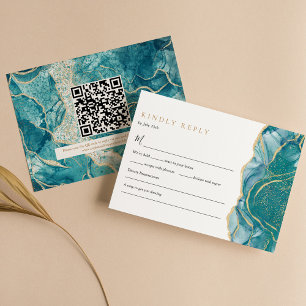 Cartons Réponse Turquoise Or Agate moderne Mariage QR Code