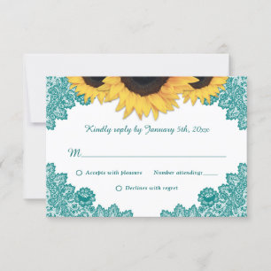 Cartons Réponse Turquoise Rustic Chic Lace Mariage de tournesol
