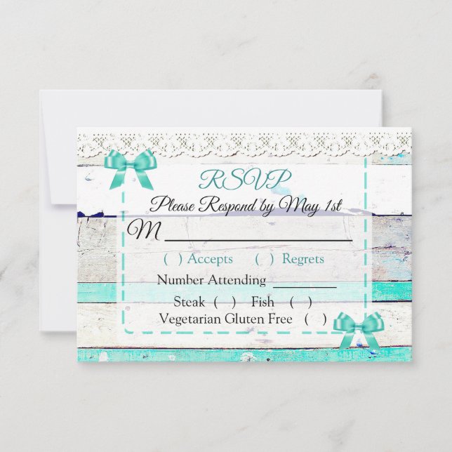 Cartons Réponse Turquoise Turquoise gris rustique mariage en bois  (Devant)