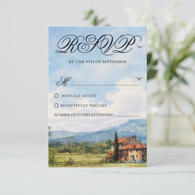 Cartons Réponse Tuscan Countryside Scenery Wedding Response Card (Debout devant)