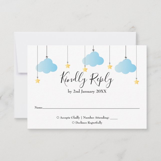 Cartons Réponse Twinkle Star Blue Boy Baby shower (Devant)