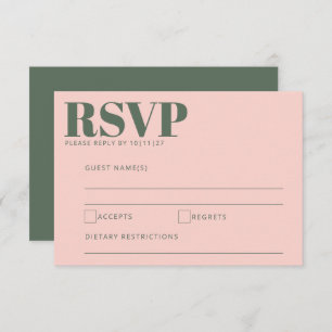 Cartons Réponse Typographie Gras Blush Pink Green Mariage moderne