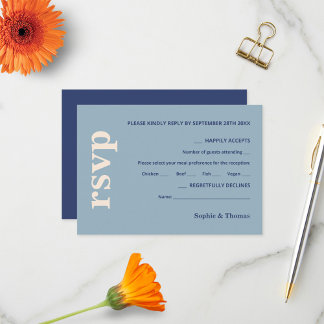 Cartons Réponse Typographie Gras Moderne Mariage Bleu Poussiéreux