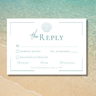 Cartons Réponse Typographie minimale Aqua & White Shell Mariage