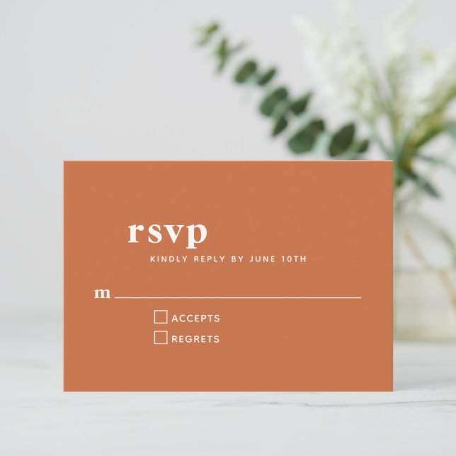 Cartons Réponse Typographie simple Mariage orange brûlé moderne (Debout devant)