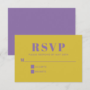 Cartons Réponse Typographie violette et jaune Gras Mariage moderne