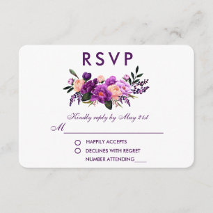 Cartons Réponse Ultra violet violet Mariage d'aquarelle Florale VP