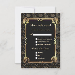 Cartons Réponse Unique Gold Black Great Gatsby Art Déco Mariage
