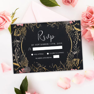 Cartons Réponse Unique Mariage noir gothique noir floral
