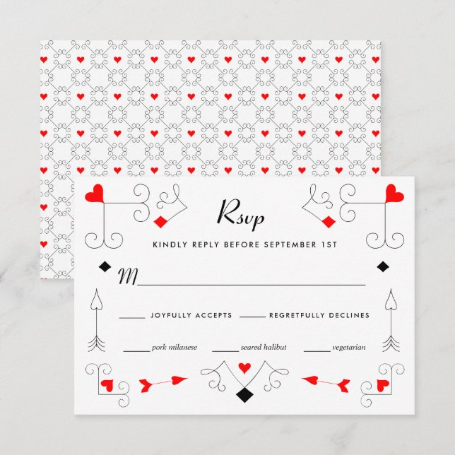 Cartons Réponse Vegas Cupid's Hearts and Diamonds Mariage (Devant / Derrière)