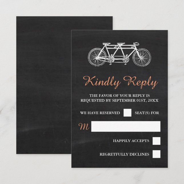 Cartons Réponse Vélo Tandem Sur Mariage Chalkboard (Devant / Derrière)