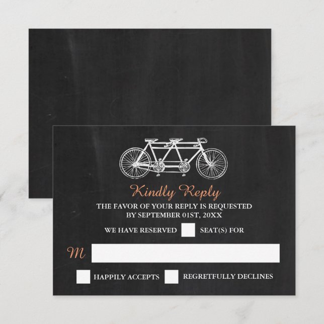 Cartons Réponse Vélo Tandem Sur Mariage Chalkboard (Devant / Derrière)