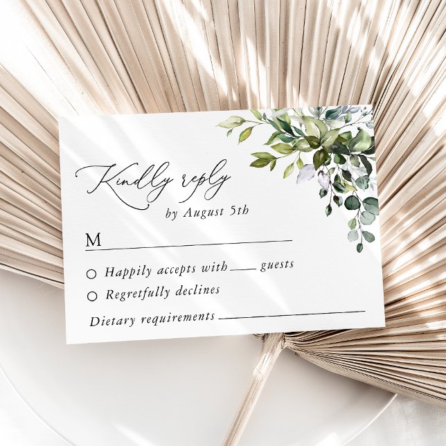 Cartons Réponse Verdure, Feuilles d'Eucalyptus, Mariage botanique (Créateur téléchargé)