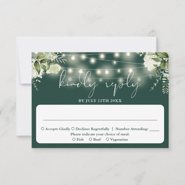 Cartons Réponse Verdure Floral Chaîne Lumières Emerald Mariage (Devant)