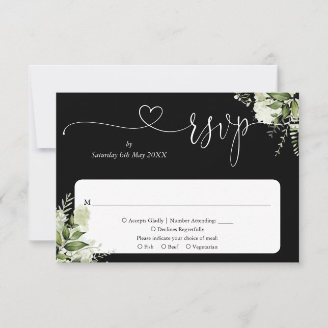 Cartons Réponse Verdure Floral Script Coeur Noir Et Blanc (Devant)
