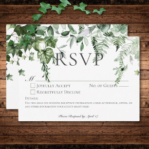 Cartons Réponse Verre Rustique & Sage Verdure Mariage Pas de dîner