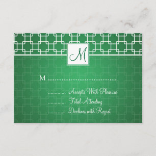 Cartons Réponse Vert de motif de treillis de monogramme du mariage