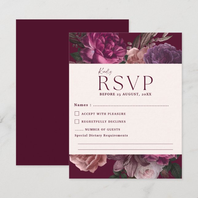 Cartons Réponse Vert émeraude et or Mariage Floral (Devant / Derrière)