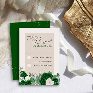 Cartons Réponse Vert émeraude et rose ivoire Élégant floral