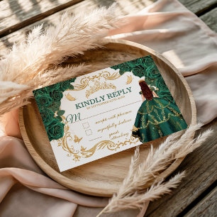 Cartons Réponse Vert Émeraude Or Princesse Quinceanera