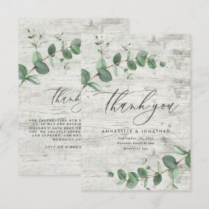 Cartons Réponse vert eucalyptus bois blanc mariage merci