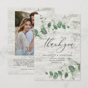 Cartons Réponse vert eucalyptus bois mariage photo merci