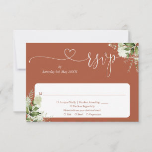 Cartons Réponse Vert Floral Script Coeur Terracotta