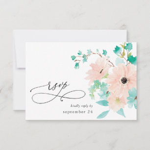 Cartons Réponse Vert menthe et floral rose sur fond blanc avec RSV