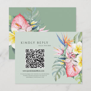 Cartons Réponse Vert sauge Floral Tropical Hawaï Code QR Mariage