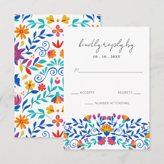 Cartons Réponse Vibrant mexicain Floral Fiesta Mariage (Devant / Derrière)