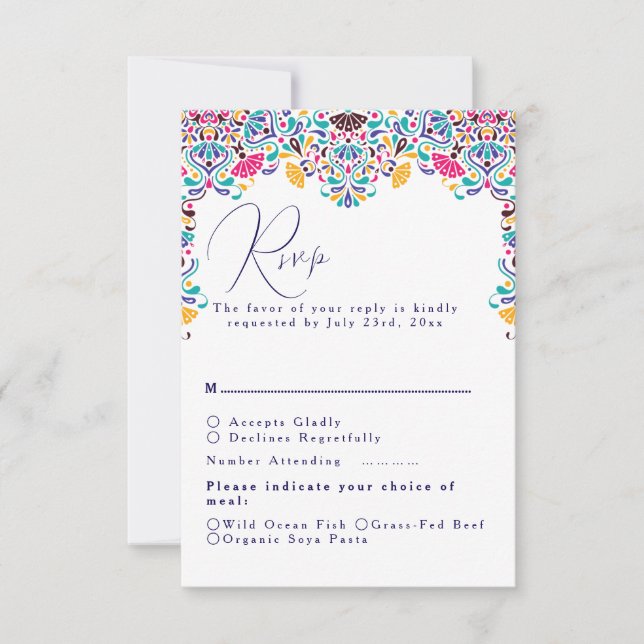Cartons Réponse Vibrant mexicaine Fiesta Style Mariage arc-en-ciel (Devant)