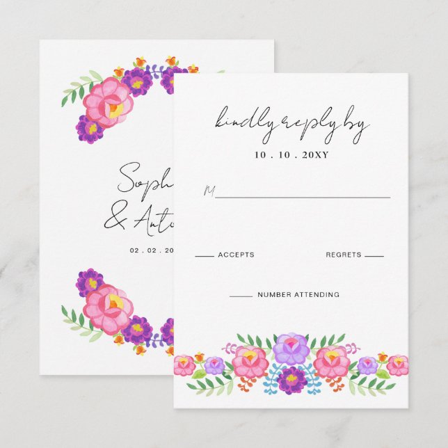 Cartons Réponse Vibrant Mexican Floral Fiesta Wedding (Devant / Derrière)