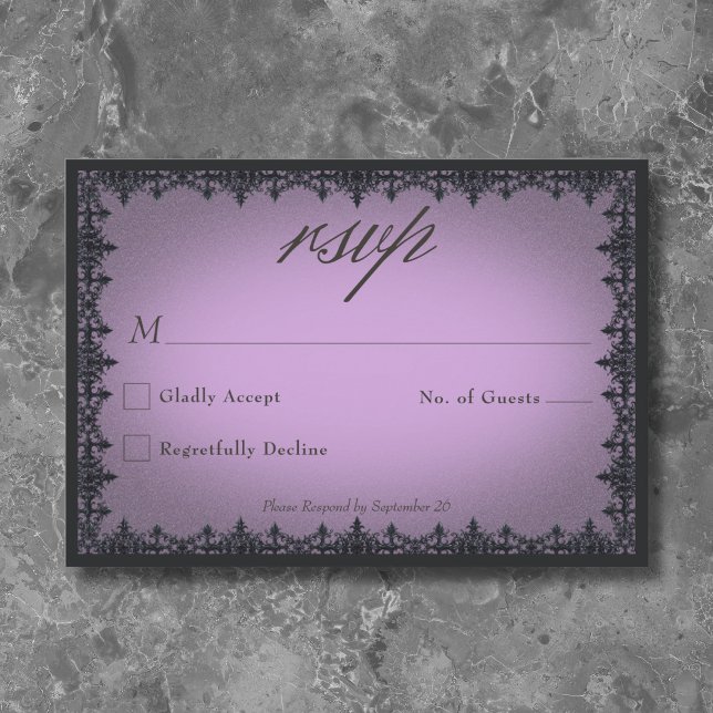 Cartons Réponse Victorian Gothic Iron Border Purple Wedding (Victorian Gothic Iron Border Purple Wedding RSVP Card)