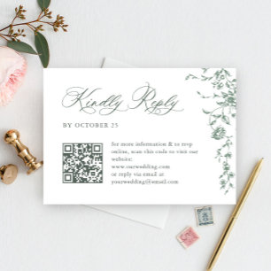 Cartons Réponse Victorian Ornate Grace Floral Sage QR code Mariage