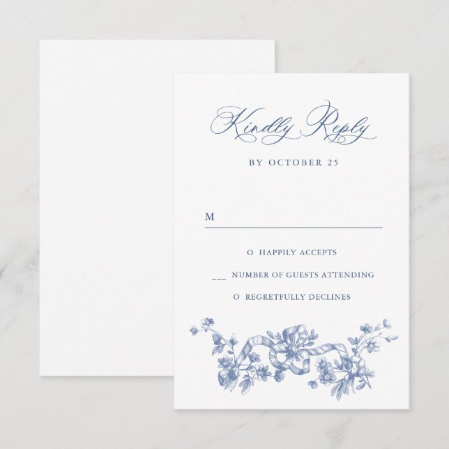 Cartons Réponse Victorien Ornate Grace Floral Dusty Mariage bleu (Devant / Derrière)