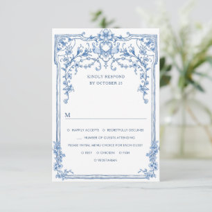 Cartons Réponse Victorien Ornate Grace Floral Dusty Mariage bleu