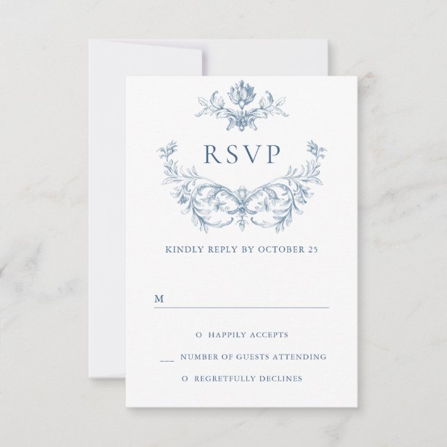 Cartons Réponse Victorien Ornate Grace Floral Dusty Mariage bleu (Devant)
