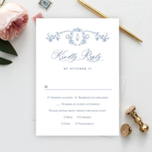 Cartons Réponse Victorien Ornate Grace Floral Dusty Mariage bleu