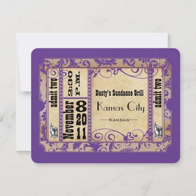 Cartons Réponse Vieux mariage en papier avec vitrine violet et or  (Devant)
