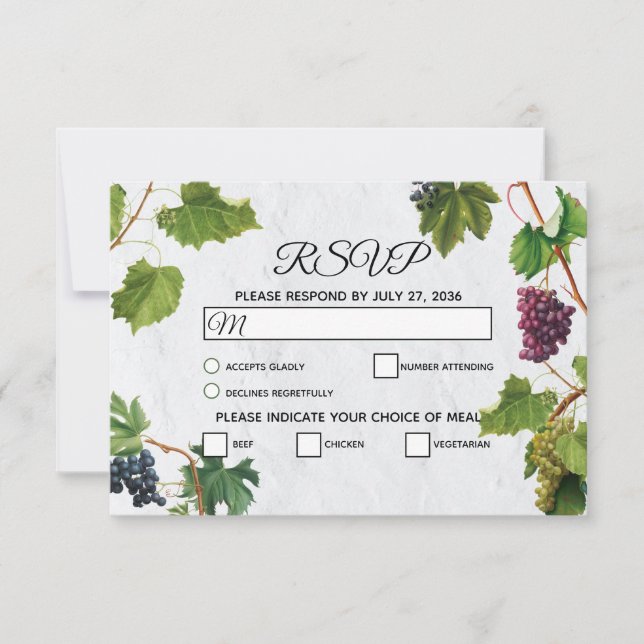 Cartons Réponse Vignoble de raisins Méditerranée Grec Mariage (Devant)