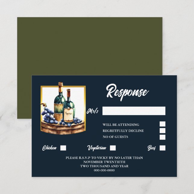 Cartons Réponse Vins bouteilles raisins aquarelle vignoble (Devant / Derrière)