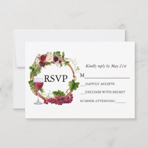Cartons Réponse Vins de raisin d'aquarelle mariage Vignes de fleur