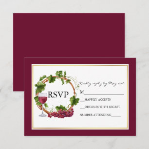 Cartons Réponse Vins de raisin d'aquarelle Wreath Burgundy Mariage