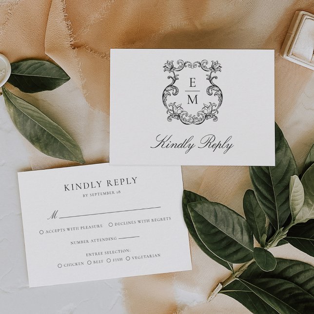 Cartons Réponse Vintage Baroque Monogram Crest Mariage (Créateur téléchargé)