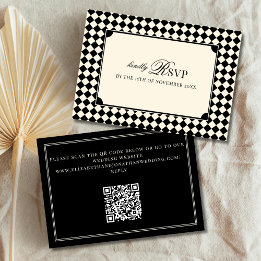 Cartons Réponse Vintage Black Checkered Old Money QR Code Wedding