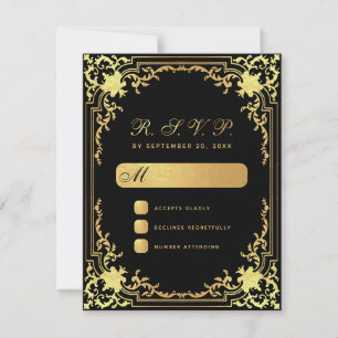 Cartons Réponse Vintage Black Faux Gold Script Mariage élégant