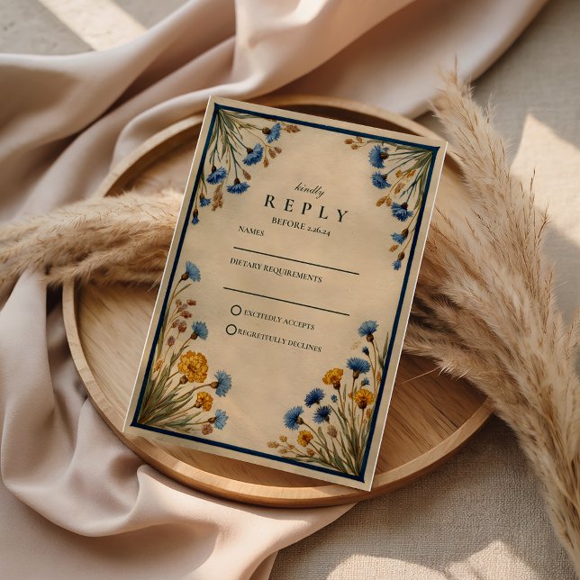 Cartons Réponse Vintage Blue Wildflower Wedding (Créateur téléchargé)