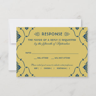 Cartons Réponse Vintage Dark Navy et Gold Art Déco Mariage
