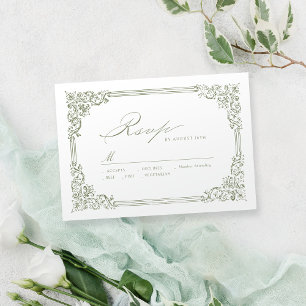 Cartons Réponse Vintage de script élégant du cadre Mariage vert Sa